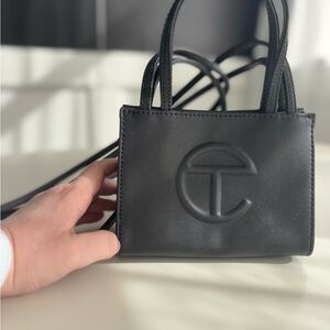 Telfar Black Mini Bag with Structured Design and Embossed Logo